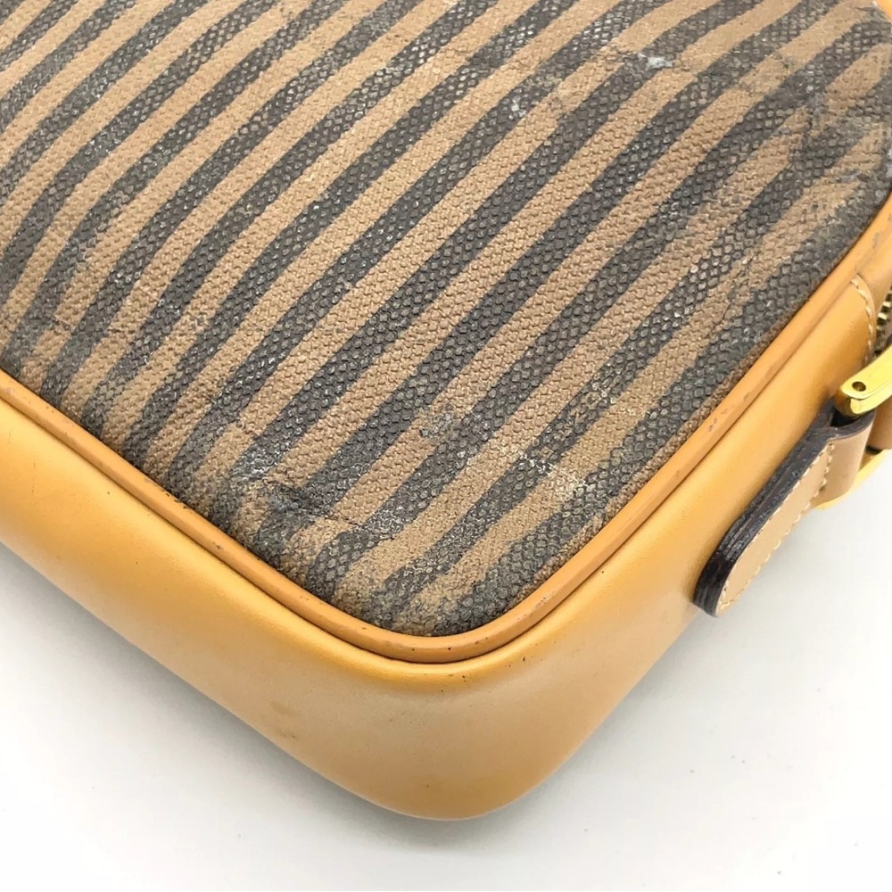 Auth Fendi Pequin Striped Canvas × Leather Beige Shoulder Bag - Picture 5 of 16